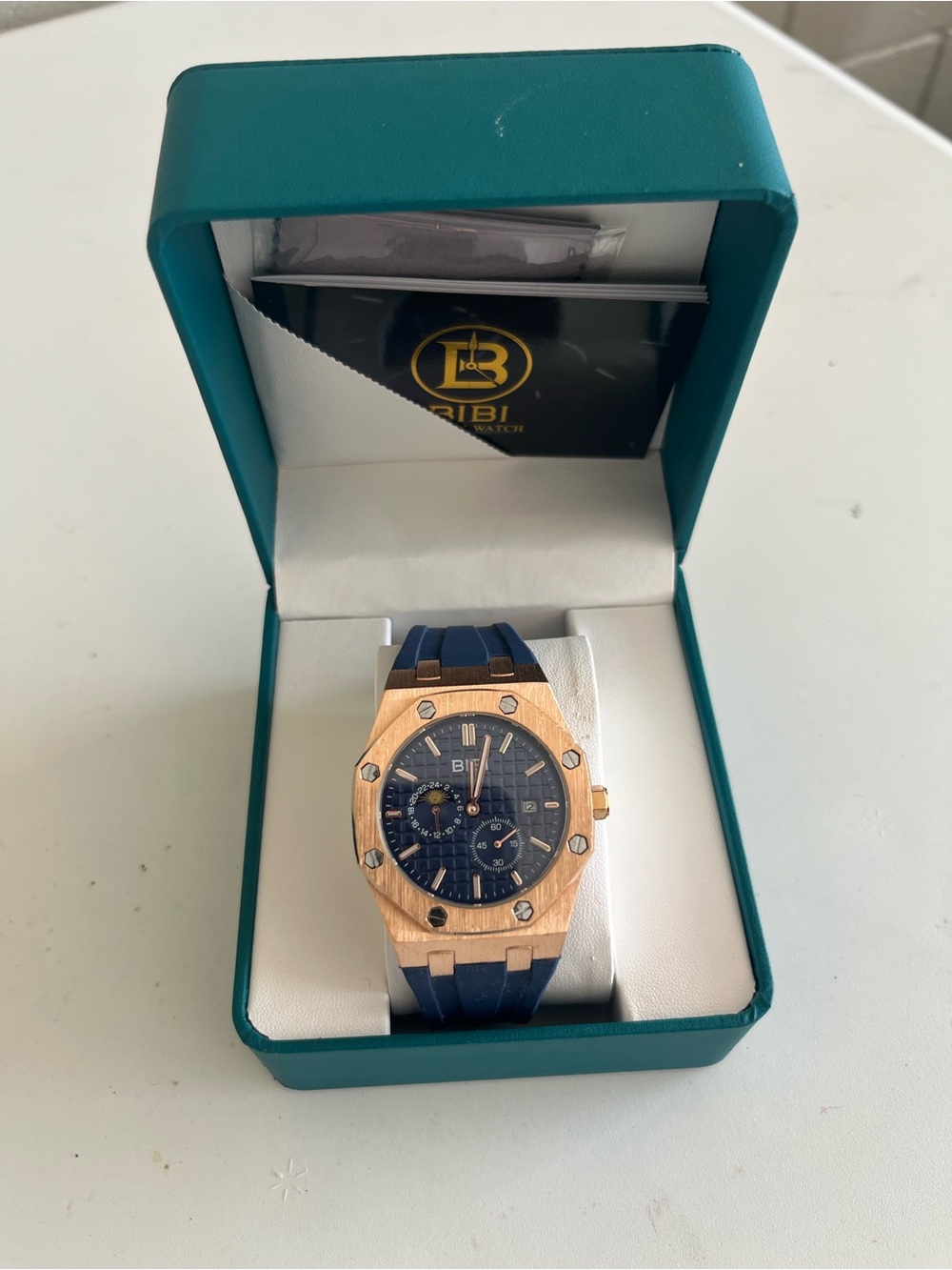 BiBi Blue Dial Gold-Tone Men's Chronograph Watch with Blue Strap